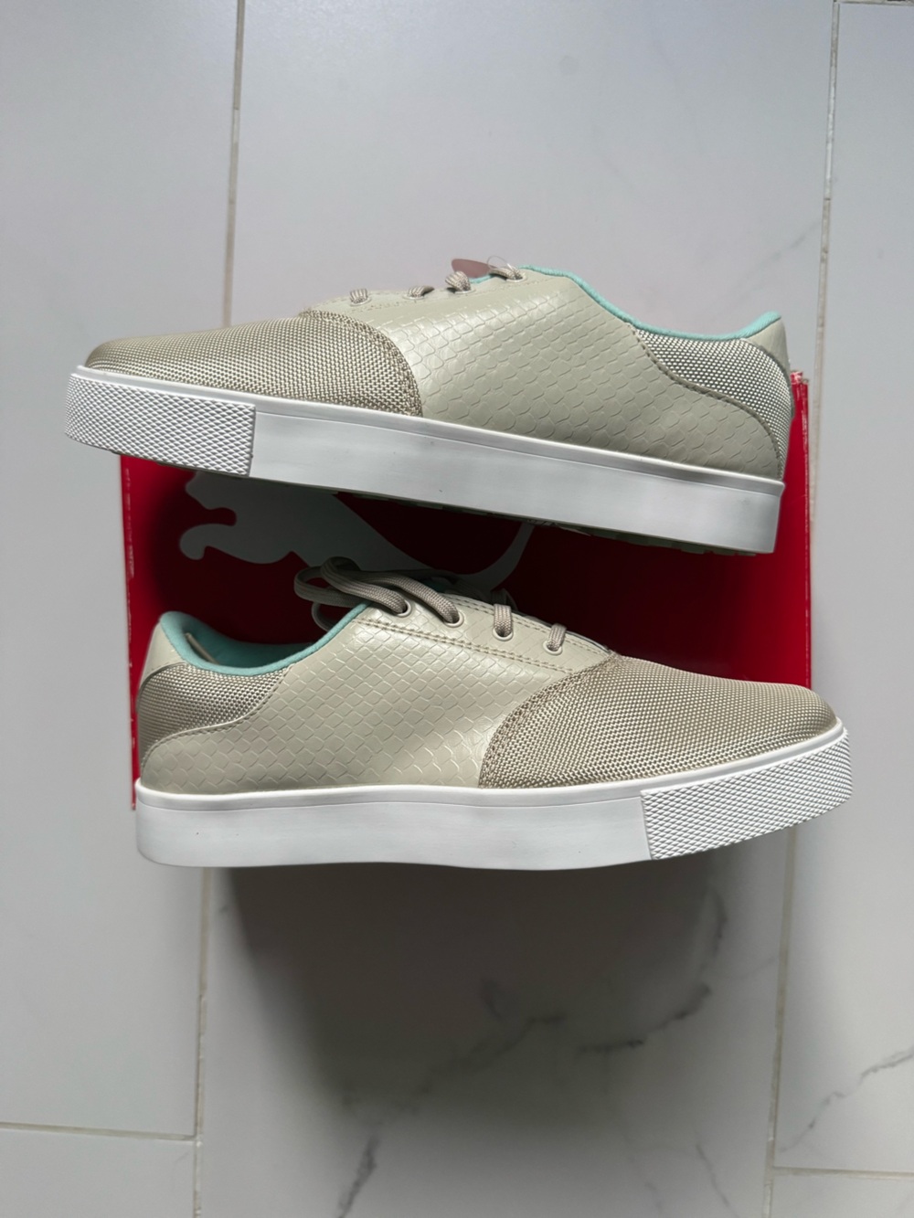 Puma Women's Cream Sneakers with Mint Accents